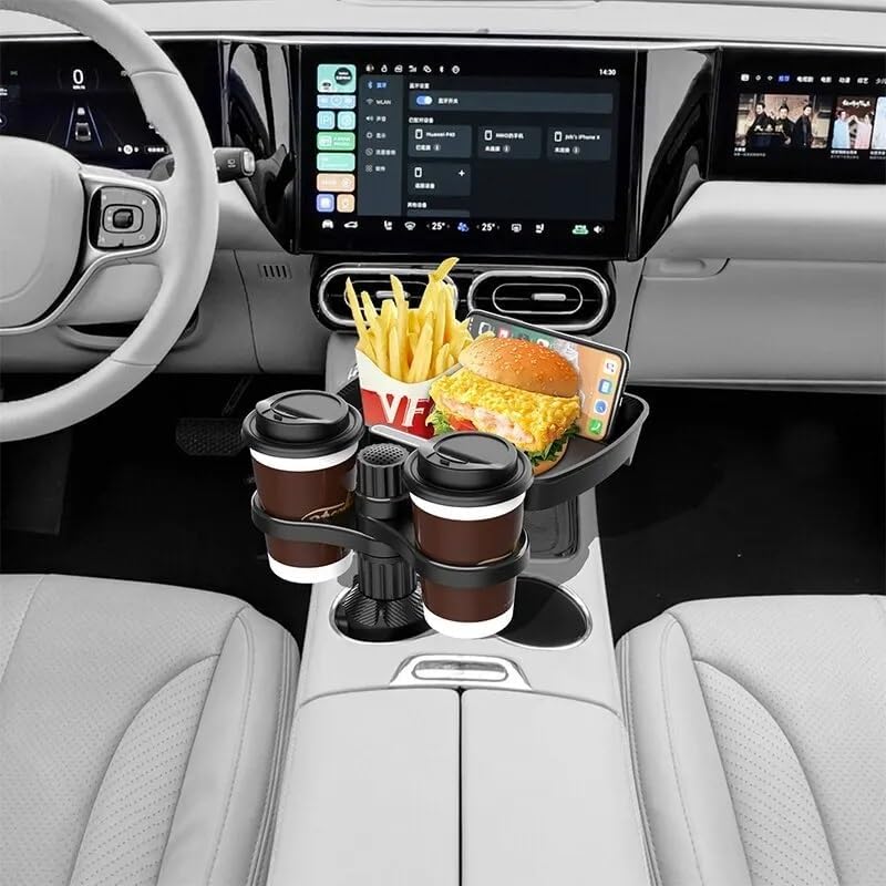 3 in 1 Multifunctional Car Cup Holder Expander with Detachable Tray, Car Cup Holder Tray & Car Food Tray Table for Eating & Car Cup Holder Swivel Tray with Dual Cup Holder Adjustable Base (Col