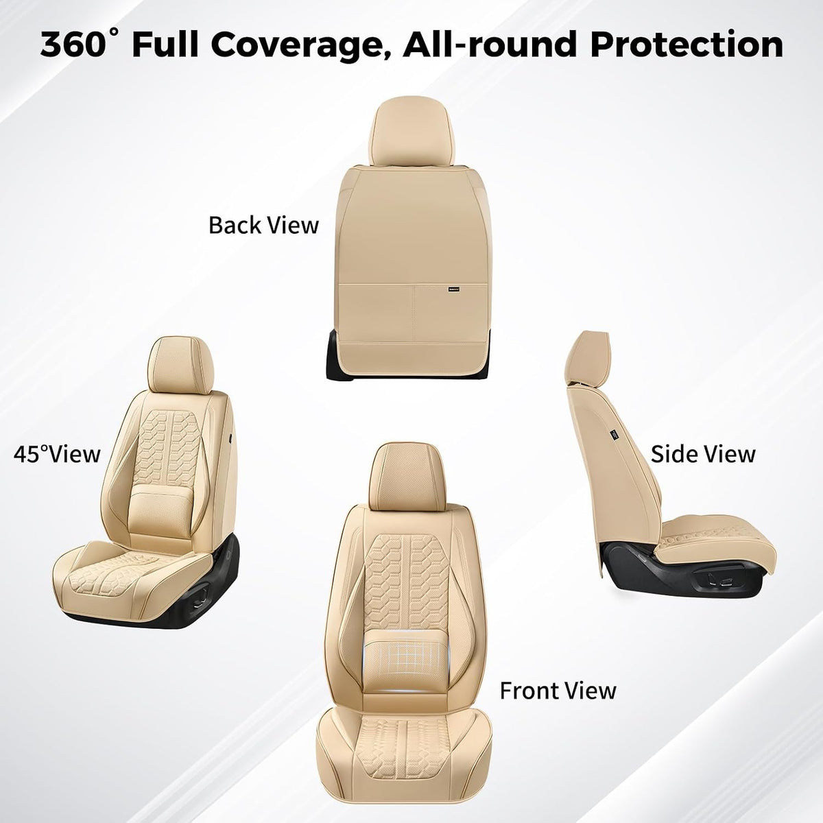 Huidasource Front Leather Seat Covers, Car Seat Covers Front Seats Universal Fit for Most Cars SUV Trucks, 360° Full Wrap Luxury Automotive Seat Covers, Seat Cushion Covers Protector, Beige