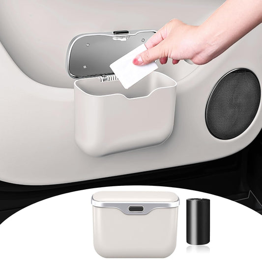 HOLDCY Car Trash Can, Waterproof Multi‑Functional Auto Trash Bin for Door/Console/Seat Back, Universal Vehicle Garbage Can for Car/Truck/SUV Drivers (White)