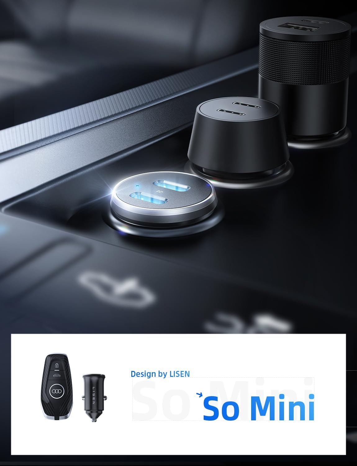 LISEN 2 Pack USB C Car Charger with Lightning Cable & USB C Cable