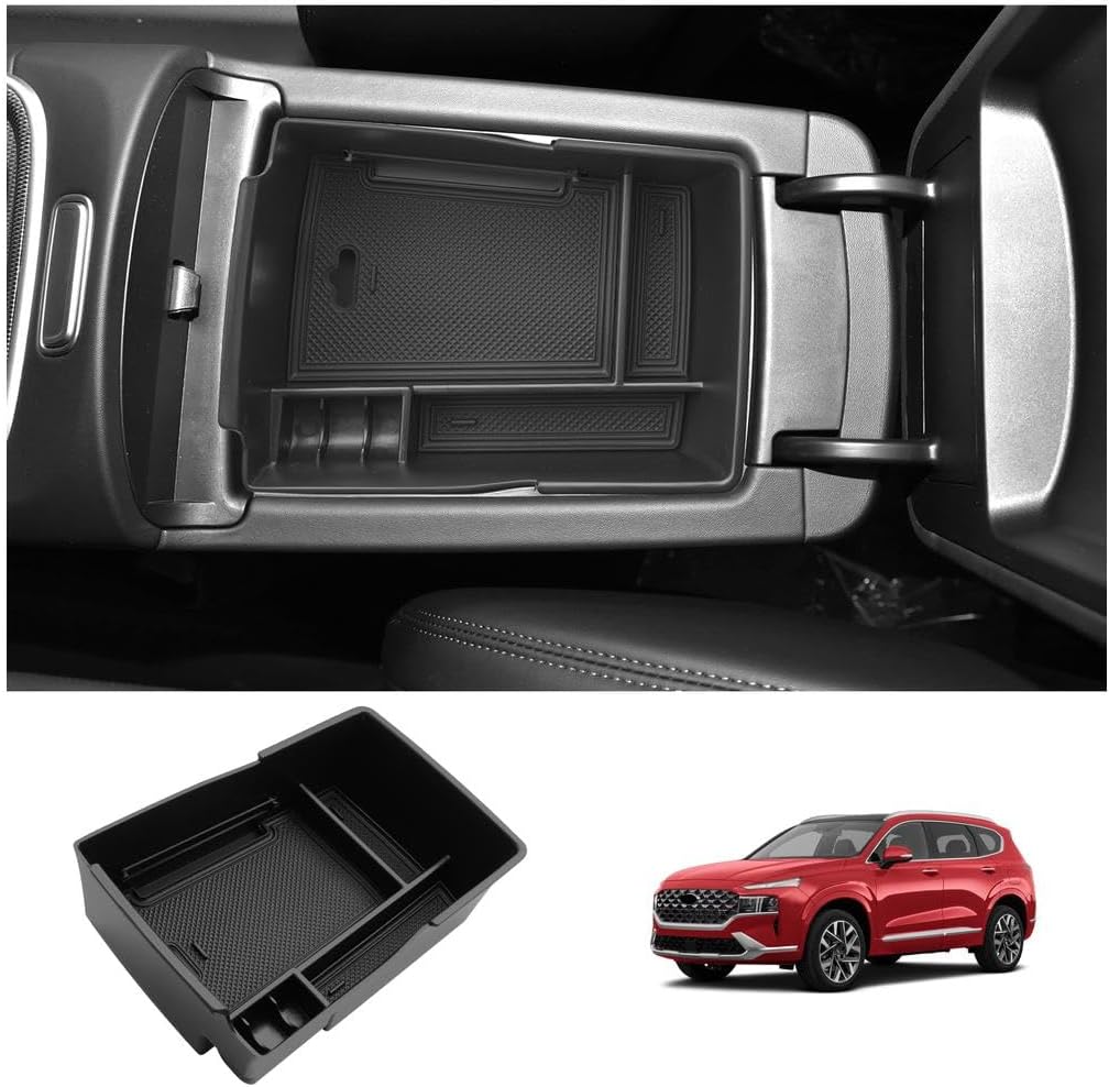 LUWU Center Console Organizer for 2021 2022 2023 Hyundai Santa Fe SE/SEL/XRT/Limited/Calligraphy Accessories Armrest Console Tray Storage Box ABS Material 2022 2023 Santa Fe Accessories Black