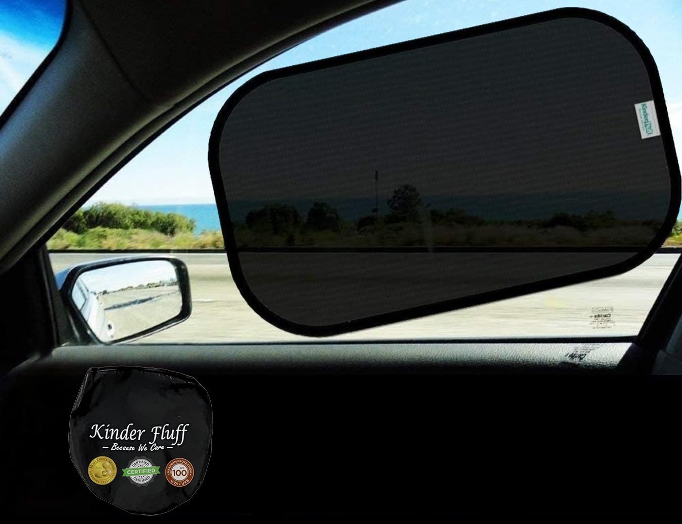 Car Window Shades - Certified 99.79% UVA & 99.95% UVB Sun Protection. Award Winning car Sun Shade for Side Windows. 4 Pack Semi Transparent 20" x 12" - Window Shade for car Baby by Kinder Fluff