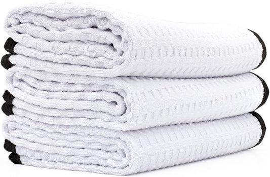 The Rag Company - Dry Me A River, Professional Korean 70/30 Blend Microfiber Waffle-Weave Drying & Detailing Towels, Soft Suede Edges, 390 GSM, 16x24 Inches, White, 3-Pack