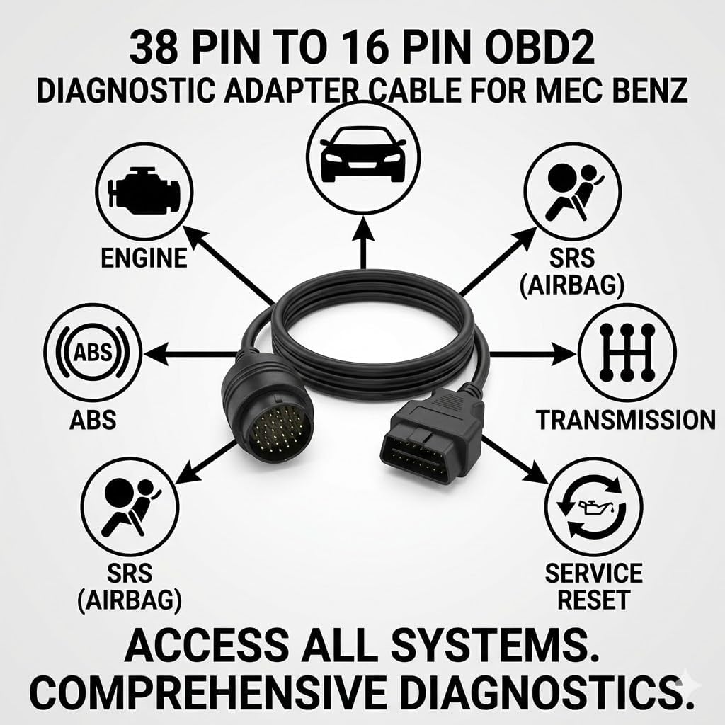 38 Pin to 16 Pin OBD2 Diagnostic Adapter Cable for Mercedes Benz