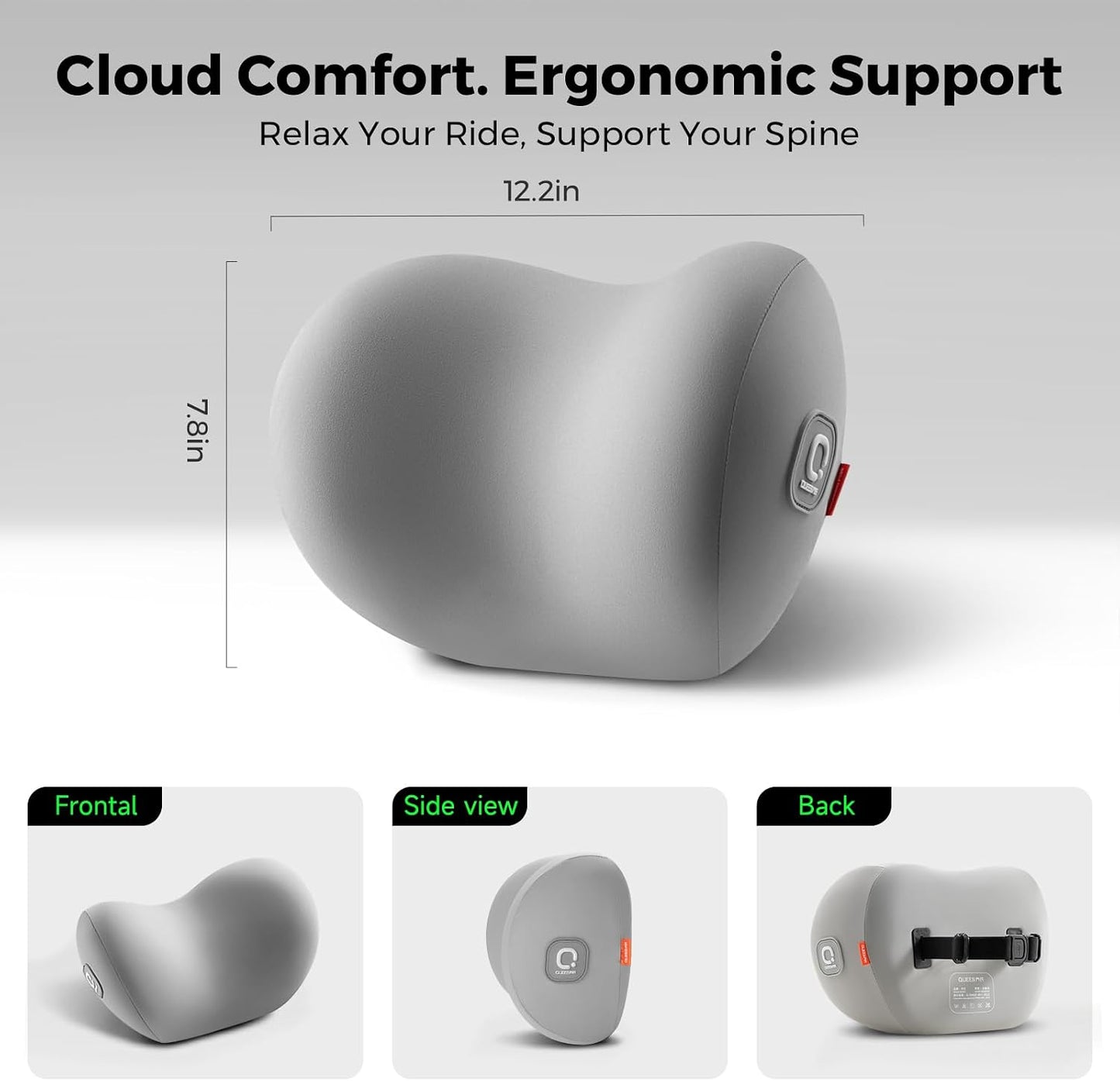 BEBAS Memory Foam Car Headrest Pillow - Breathable Neck Support Pillow for Driving, Universal Fit Cars/SUVs/Tesla/Toyota & Office Chair, Removable Cover (Grey, 4-Season)