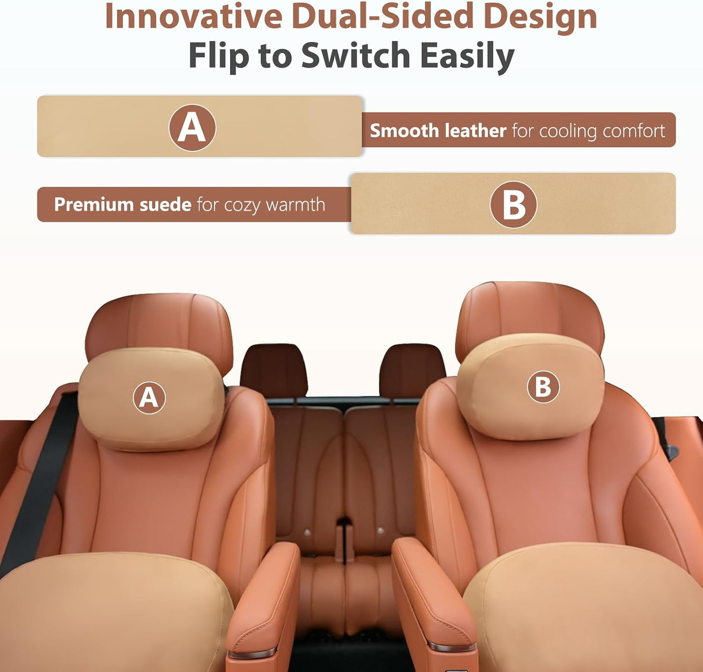 FLORICH Car Headrest and Lumbar Support Pillow for Car Office Chair, Double-Sided Skin-Friendly Suede & Leather Car Seat Pillow and Back Support, Pressure-Relieving Back Support for Car, Office Chair