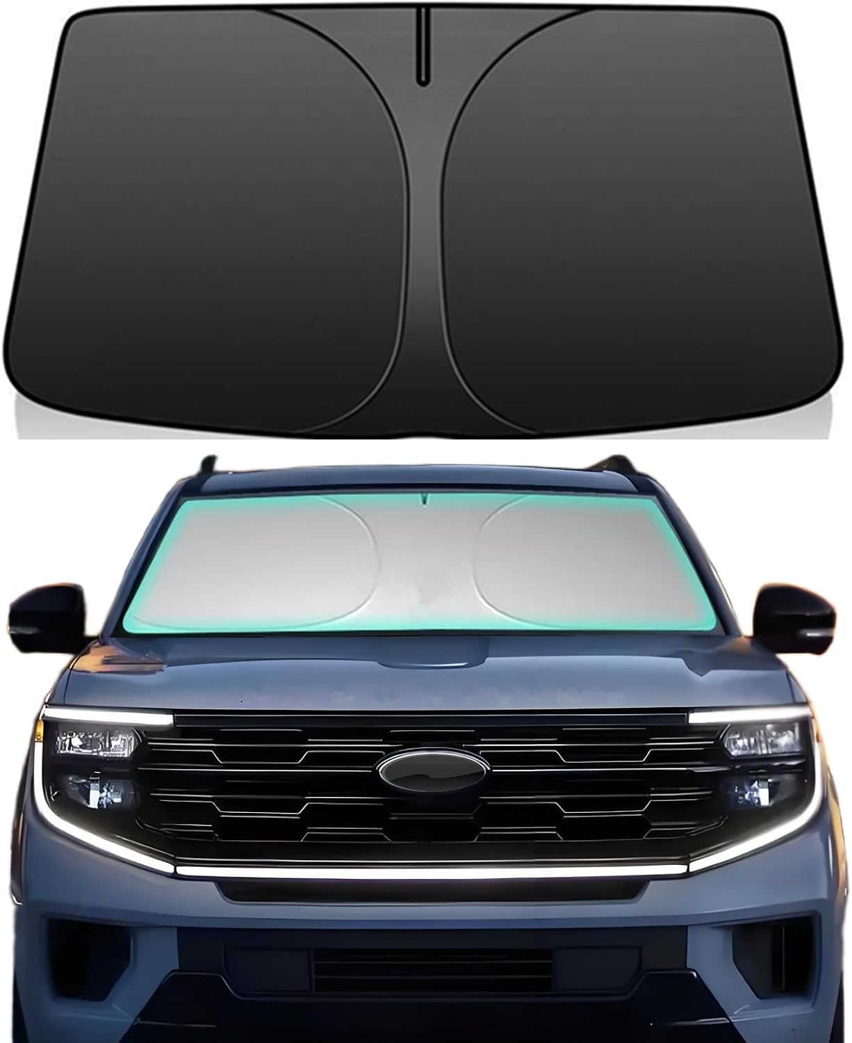 Windshield Sun Shade for 2018-2026 Ford Expedition Foldable Car Front Window Sunshade Accessories 4-Layer 240 T Sun Visor Protector Reflective Cover Block UV Rays & Sun Heat