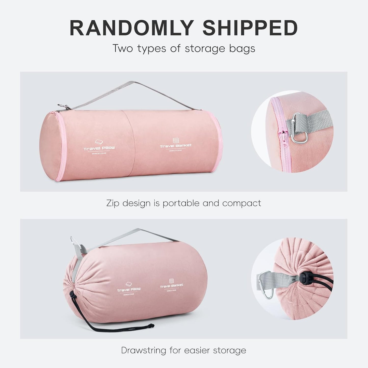 urnexttour Travel Pillow and Blanket Set Neck Pillows Soft Blankets with Sleep Mask Travel Essentials for Airplane Car Memory Foam Pink