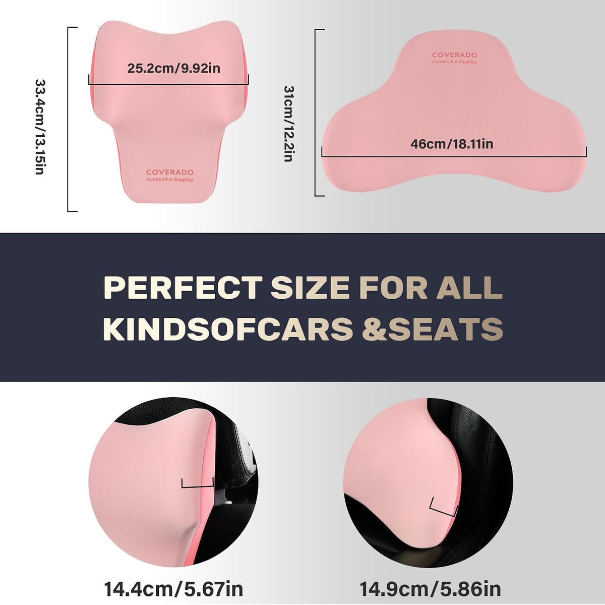 Coverado Lumbar Support and Car Neck Pillow, Ergonomic Memory Foam Desk Chair Cushion and Headrest Pillow for Car Office Chair, Sciatica & Neck & Tailbone Cushion-Pink