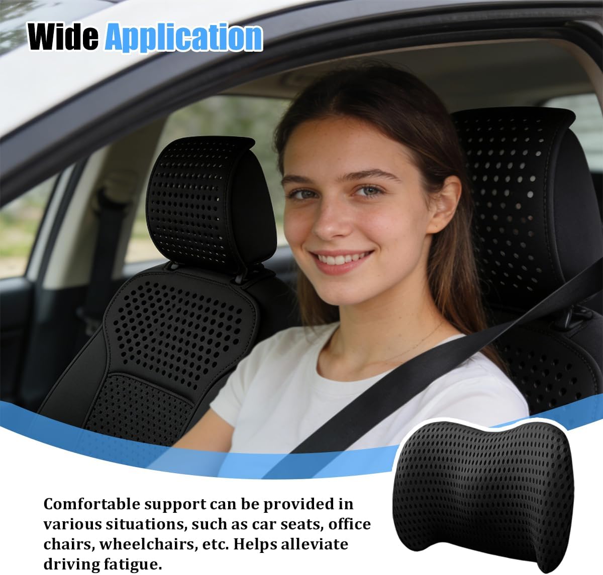 15.35 Inch Memory Foam Car Lumbar Support Pillow, Black
