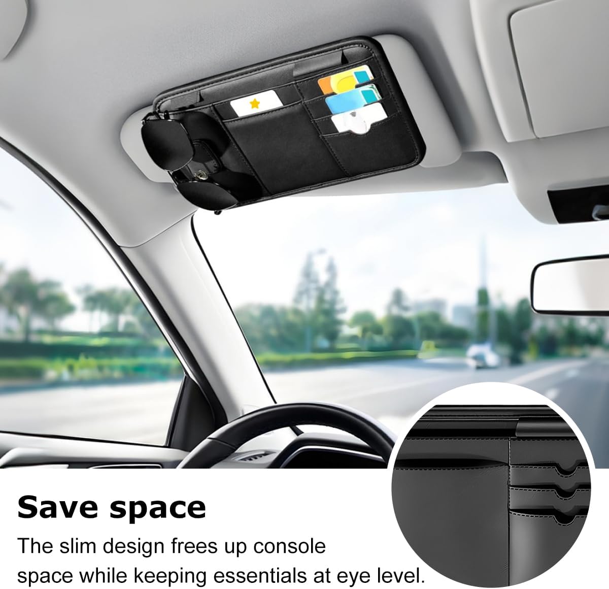Car Visor Organizer, Multi-Pocket Scratch-Resistant Vehicle Sun Visor Storage Pouch with Sunglass Holder, Sunshade Eyeglasses Card Holder Organizer Bag Car Accessories, Universal Fit