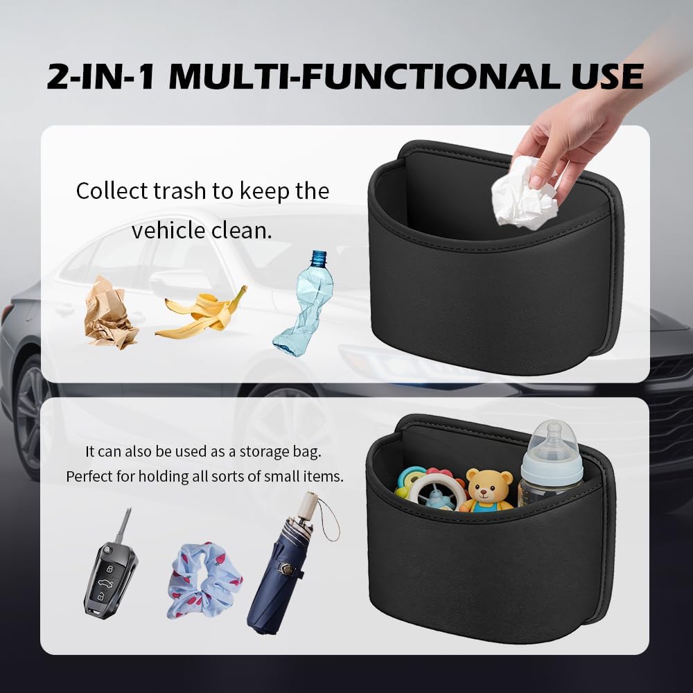 Car Trash Can with Back Clips,Large-Capacity Car Garbage Can as Cars Storage Organizer for Storing Garbage and Items,Leather Cars Trash Bin Automotive Accessories for Door