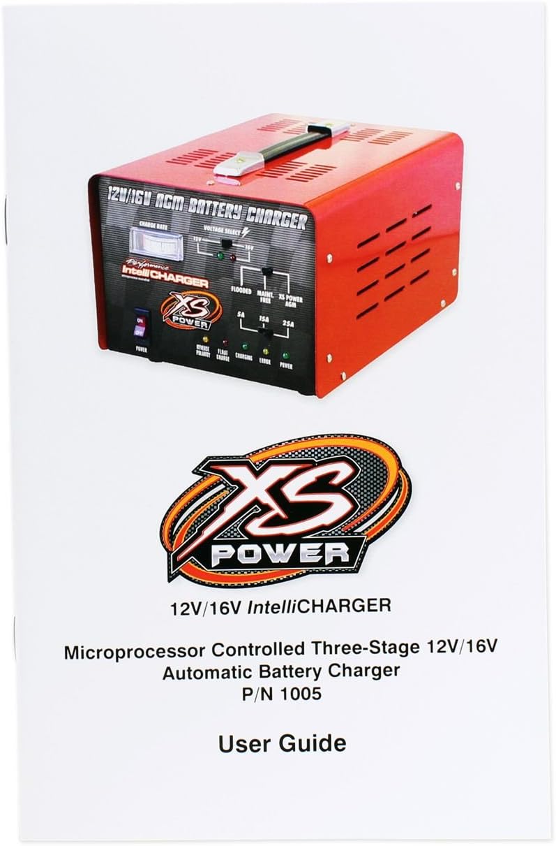XS Power 12 Volt / 16 Volt Car Battery Intelli Charger with Three Charging Modes and LED Indicator for S375, D925, S1200, D1600, S1600 and XP1000 Powercell Batteries