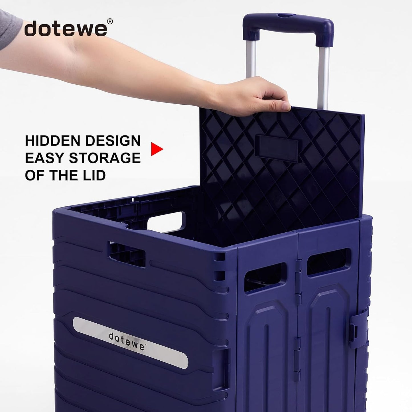 Folding Utility Cart Portable Rolling Crate Handcart Foldable Shopping Trolley Collapsible, with Lid, on Wheels, for Grocery, Garden, Office, Storage, Teacher, Tool (Purple)