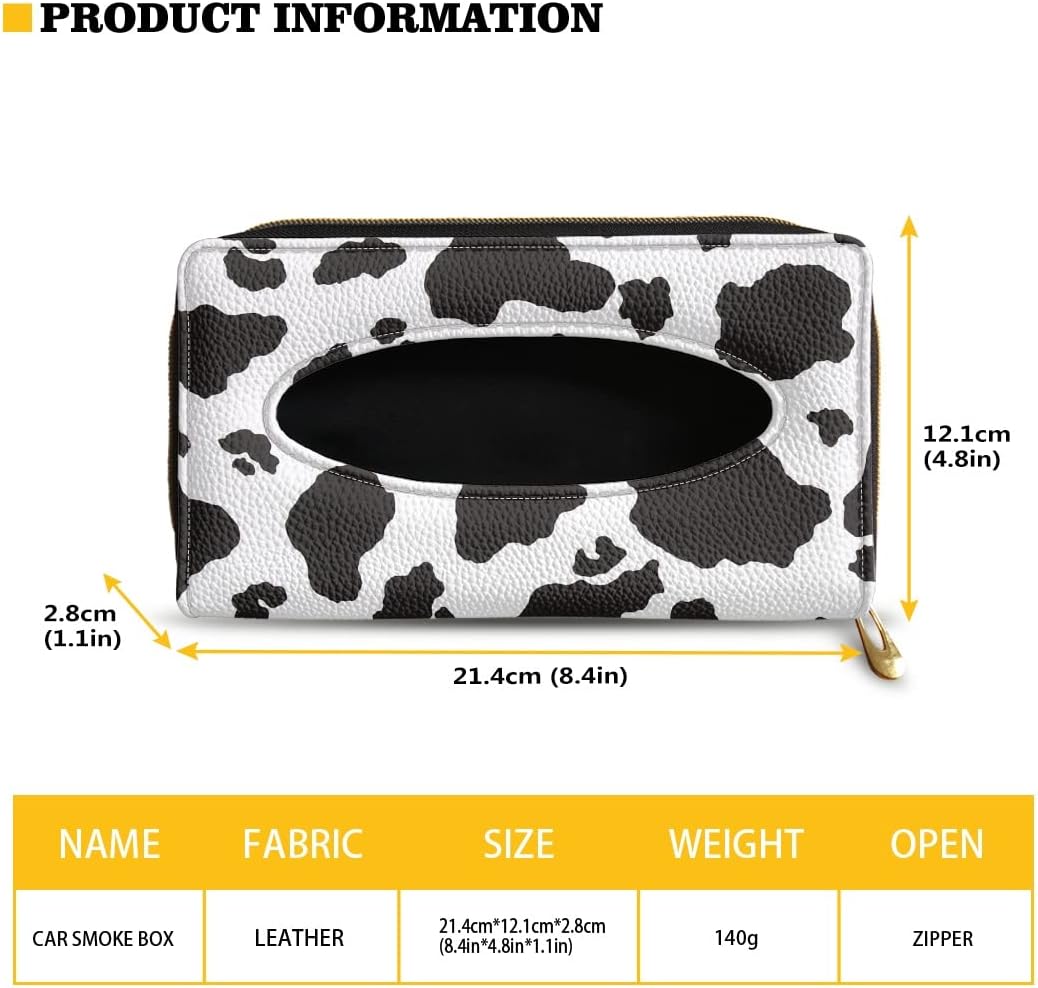 Biyejit Car Tissue Holder - Black and White Cow Print Sun Visor Napkin Holder, PU Leather Backseat Tissue case Holder