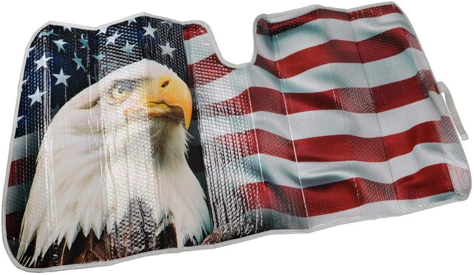 BDK USA Patriotic American Flag Sun Visor for Car Windshield Cover - Bald Eagle Truck Window Shade 4th of July Car Flag Sun Visor for Truck Windshield Sunshade - Accordion Windshield Sun Shade 58 x 28