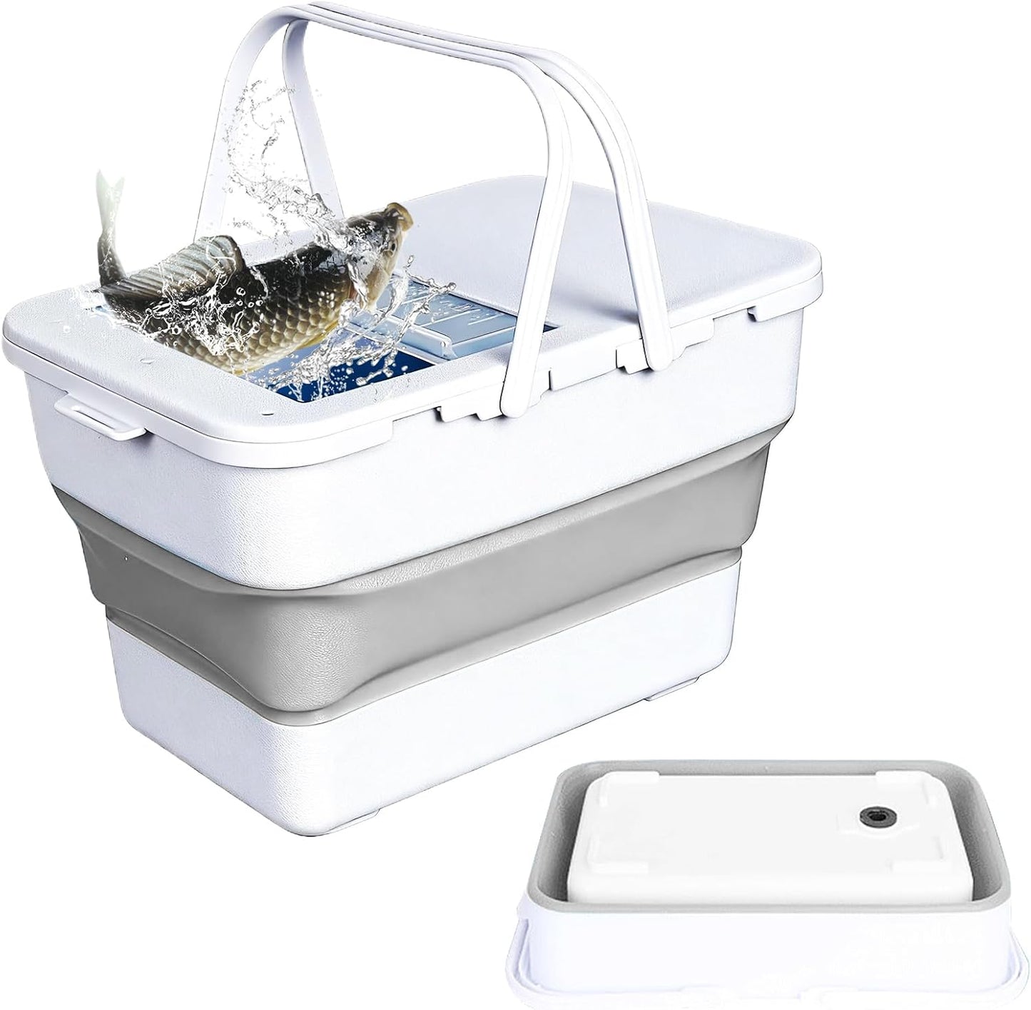 Collapsible Bucket,13 L Foldable Fish Bucket with Lockable Lid,Multifunctional Container for Live Fishing Lure,Collapsible Washing up Bowlfor Home & Car (Grey)
