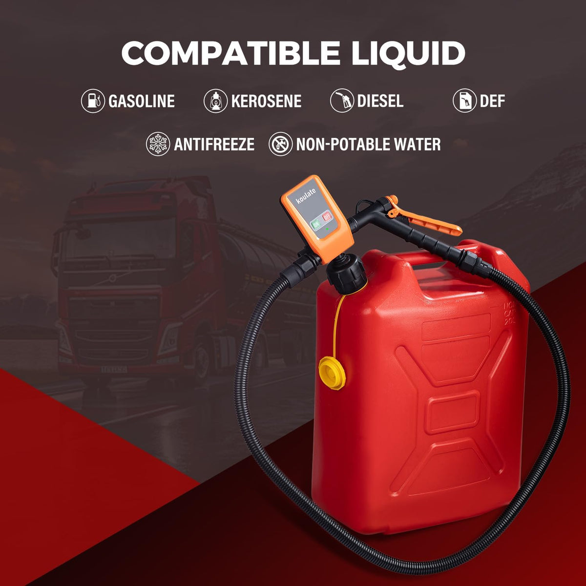 Portable Fuel Transfer Pump, 12V/AA Battery Powered, 3.2 GPM with 51” Hose & 4 Universal Adapters, for Gas, Diesel, Oil – for Car, Boat, Tractor, Lawn Mower, Emergency Kit(orange)
