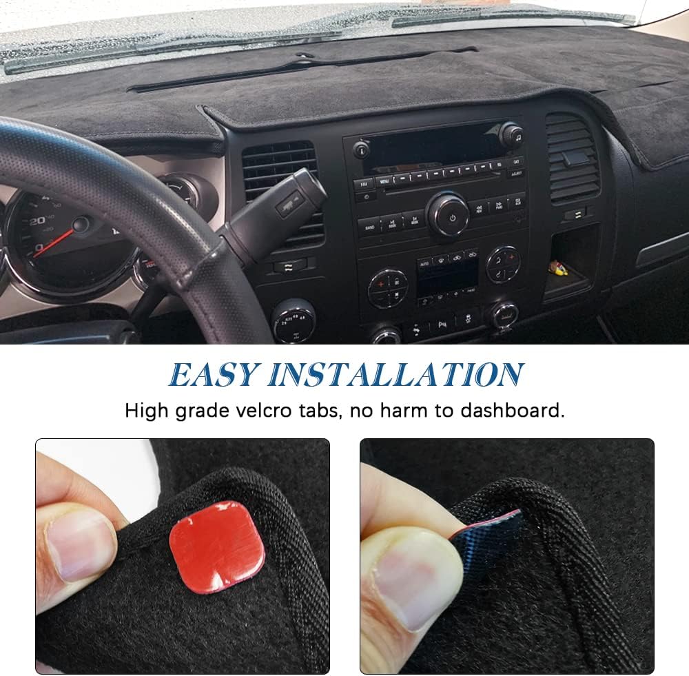Black Dashboard Dash Board Cover Mat Carpet Compatible with 2007-2013 Chevrolet Silverado GMC Sierra