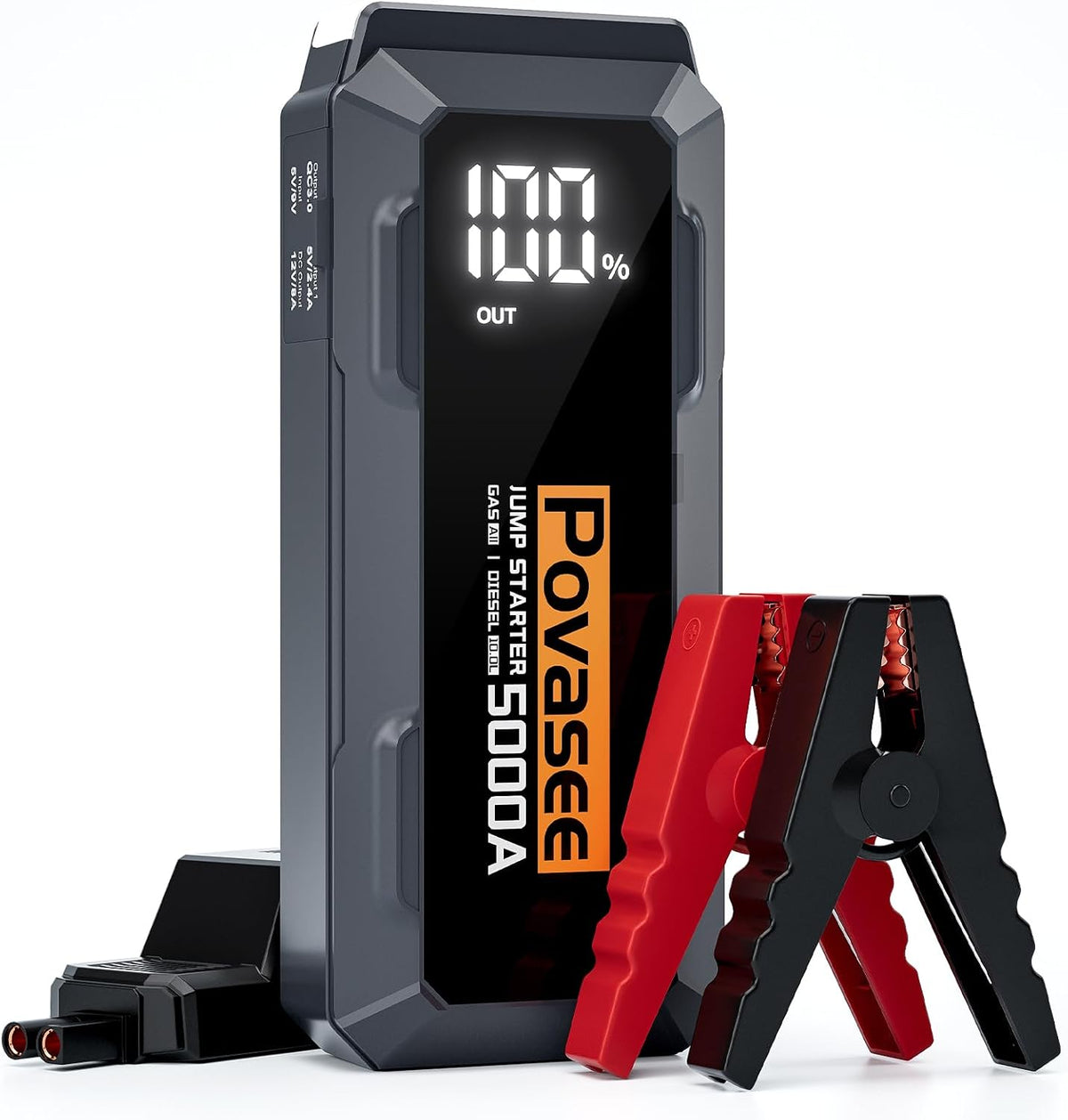 5000A Jump Starter Povasee A40 Car BatteryJump Starter, 12V Jump Box for Car Up to All Gas or 10L Diesel Engine Battery Jumper Starter Portable with 3" LCD Display/Dual Output/LED Light