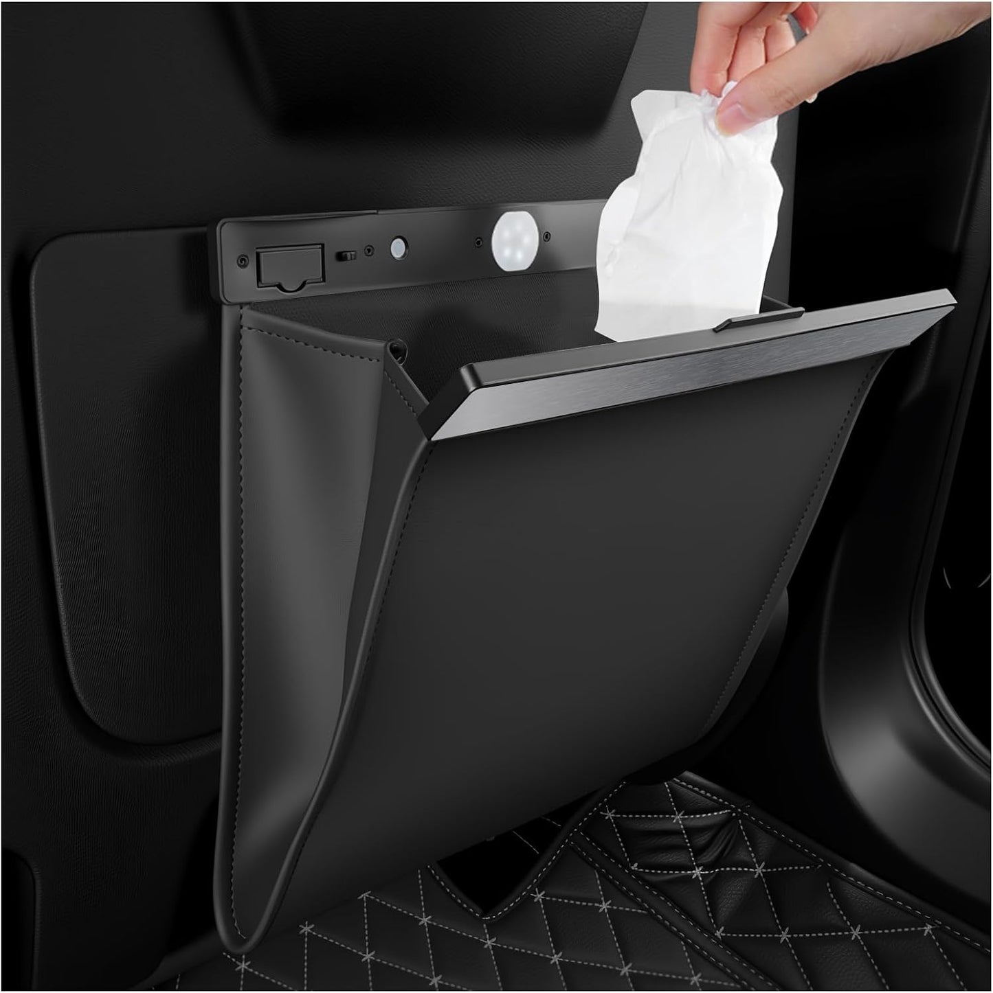 LED Car Trash Can Leak-Proof,Strong Magnetic Fast Closing Car Trash Bin as Cars Organizers and Storage,Cars Garbage Can with Automotive Trashs Bag for Backseat,Console,Door