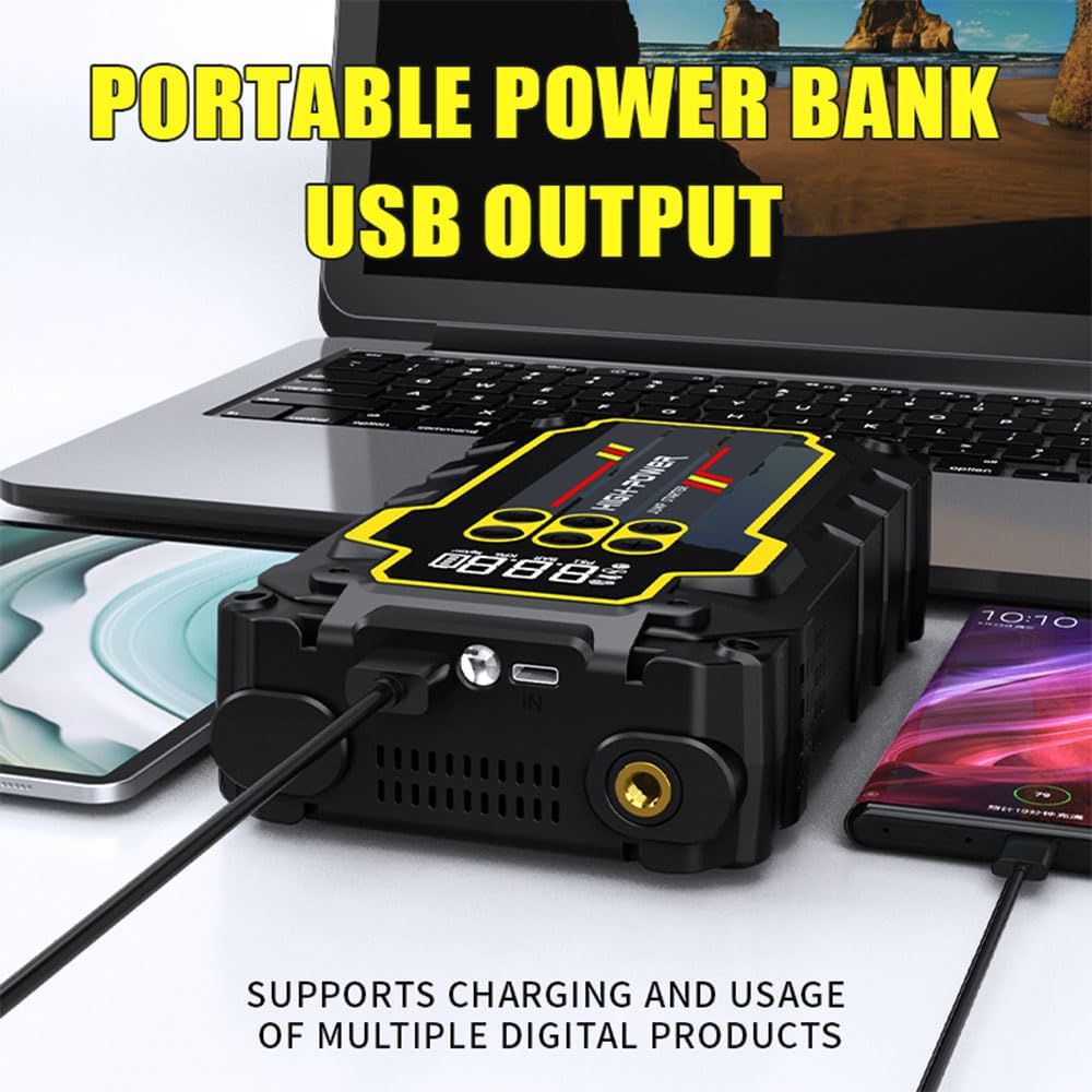 Jump Starter 4000A 12V Car Battery Booster Pack (Up to 7.0L Gas, 5.5L Diesel), Portable Power Bank with Air Compressor, 400LM LED Flashlight, SOS for Truck, SUV, Vehicles