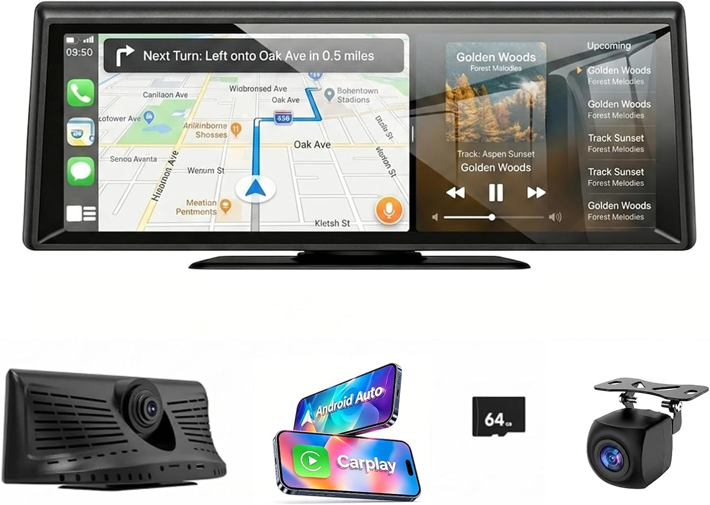 8.1" Wireless CarPlay Screen with 2K Dash Cam & 1080P Backup Camera | Wireless CarPlay/Android Auto,Voice Control, Split Display, GPS & Mirror Link, Easy Plug-and-Play Install