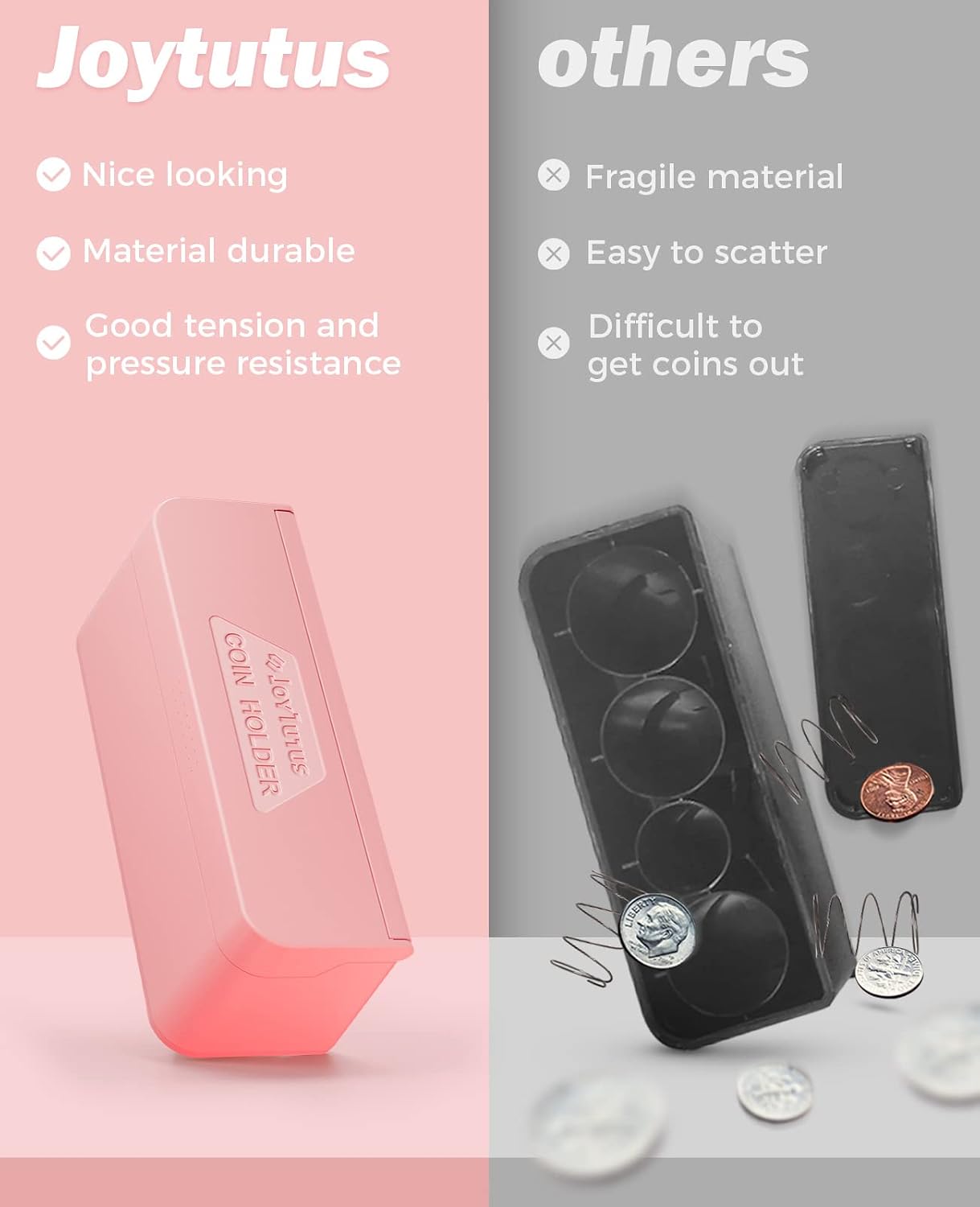 JOYTUTUS Coin Holder for Car Change Organizer Universal Storage Coin Money Dispenser Fit for Most Car Trucks Accessories(Pink, 2 Pack)
