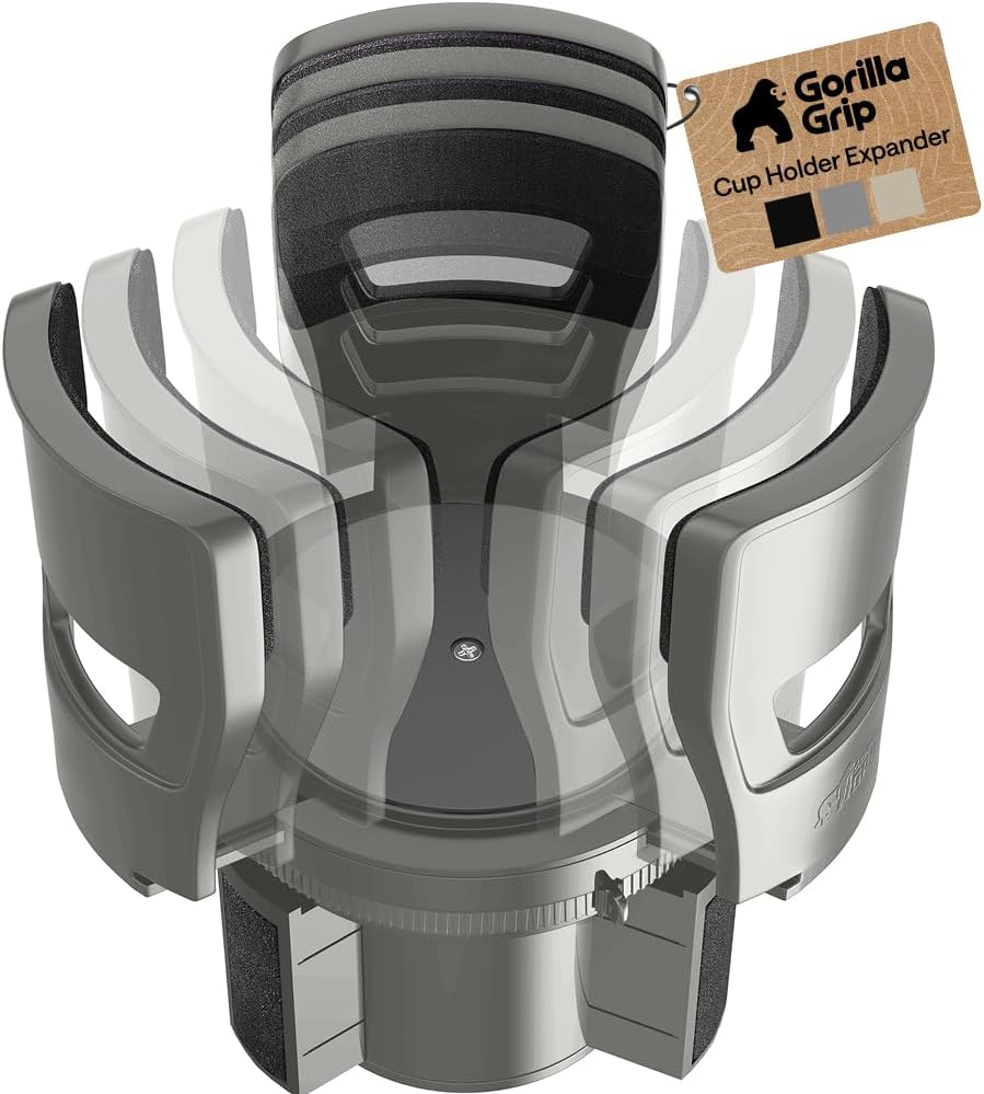 GORILLA GRIP Patent Pending Adjustable Car Cup Holder Expander, Gray