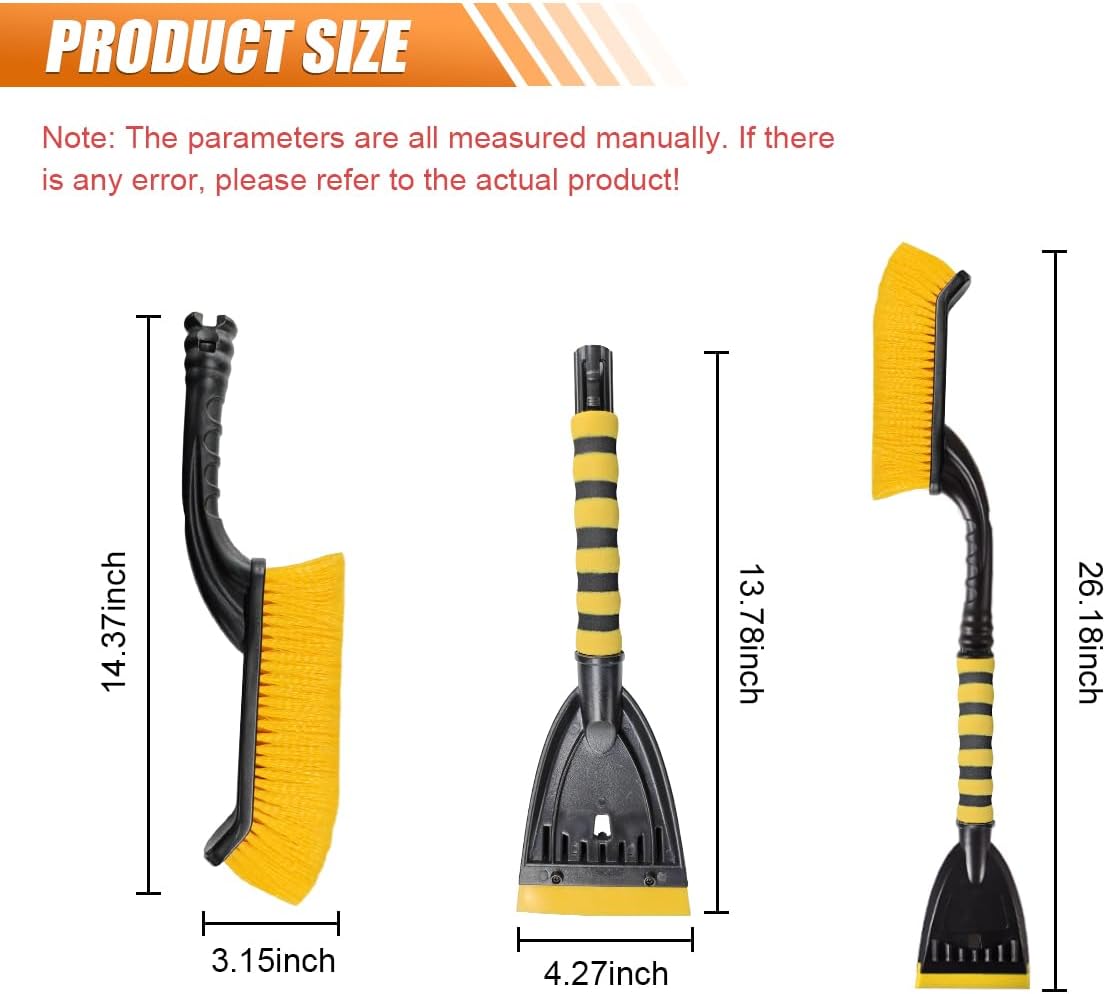 26" Snow Brush and Ice Scraper for Car Windshield – 2 in 1 Winter Snow Removal Tool with Detachable Ice Shovel – Universal Snow Scraper with Ergonomic Foam Grip, No Scratch Broom for SUV Truck(Yellow)