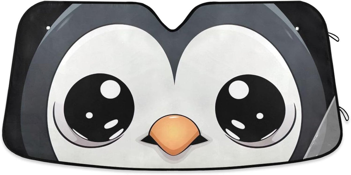 Qilmy Cute Big Eye Penguin Car Windshield Sun Shade Automotive Sunvisor Protector Foldable for SUV Truck Front Window