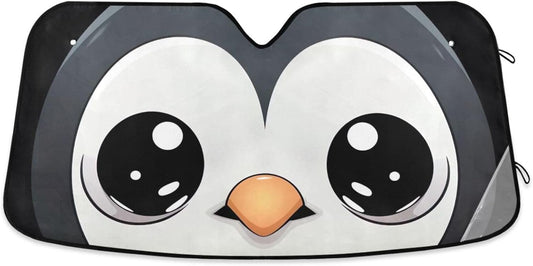 Qilmy Cute Big Eye Penguin Car Windshield Sun Shade Automotive Sunvisor Protector Foldable for SUV Truck Front Window