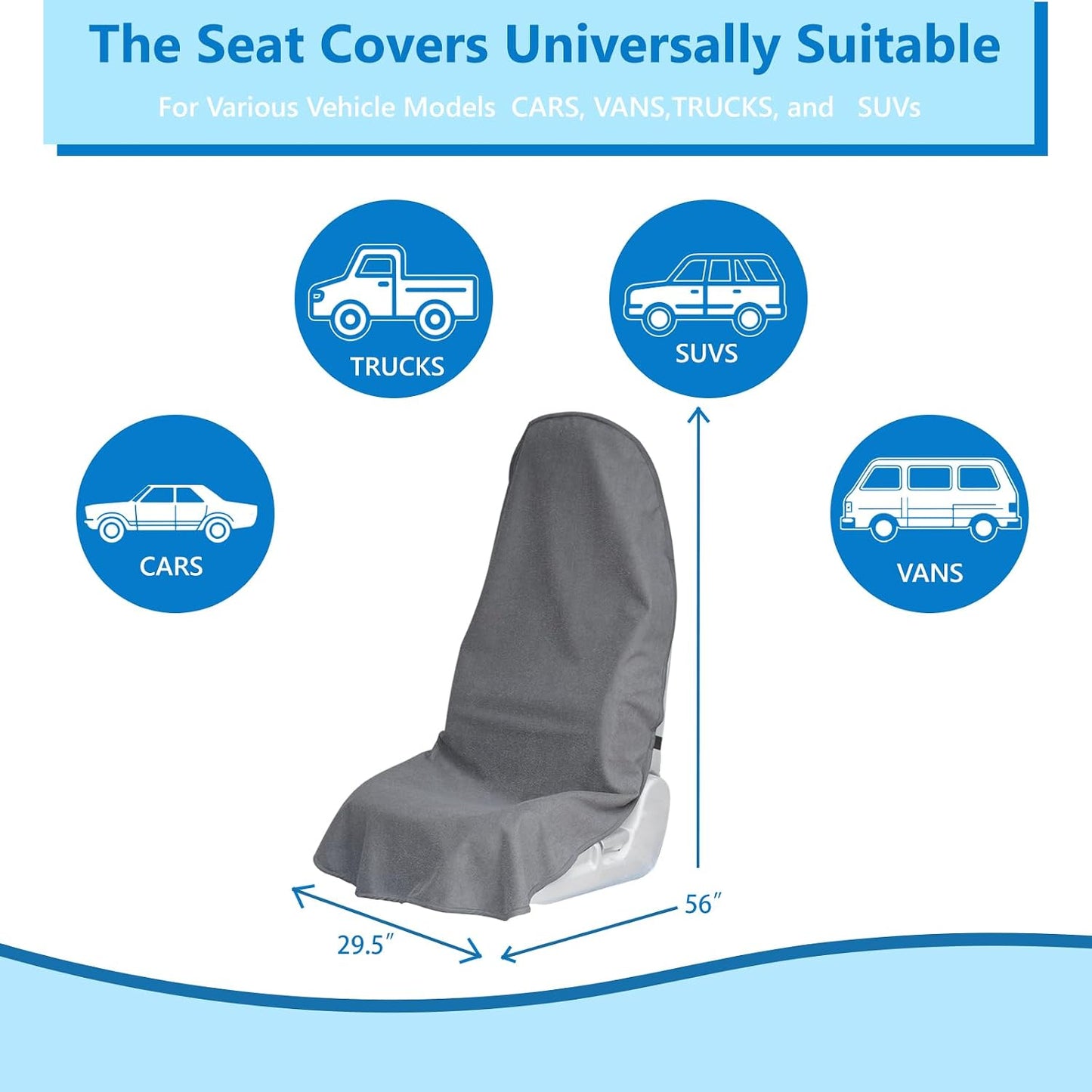 Car Seat Covers Universal Car Protective Front Seat Covers Washable Non-Slip Seat Protectors for Gym Workouts,Waterproof and Sweatproof Towel Seat Covers for Cars,Trucks, Jeeps (2 Pack Grey)