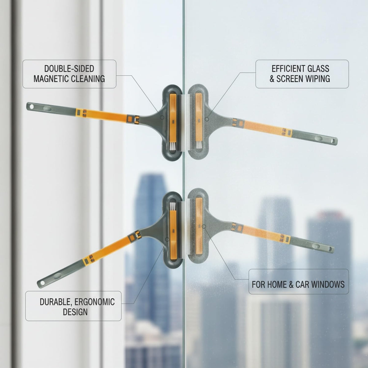 for Home Windows and Car Windshields: Double-Sided Magnetic Glass Cleaner Wiper Tool (1 Piece)