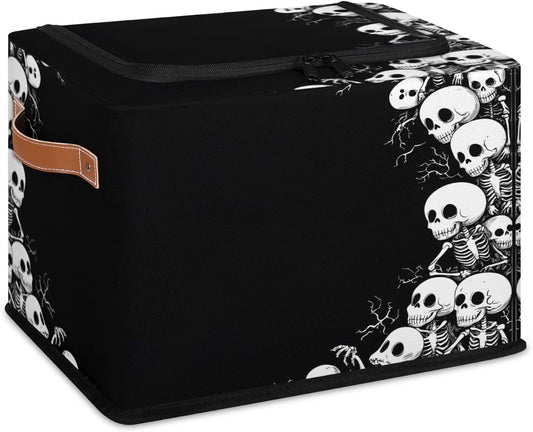 Skeleton Storage Bins With Zipper Lid, Collapsible Trunk Organizer, Car Organizers and Storage Bins with Lids, Halloween Decorative Storage Boxes with Handle, Home Storage Baskets for Organizing