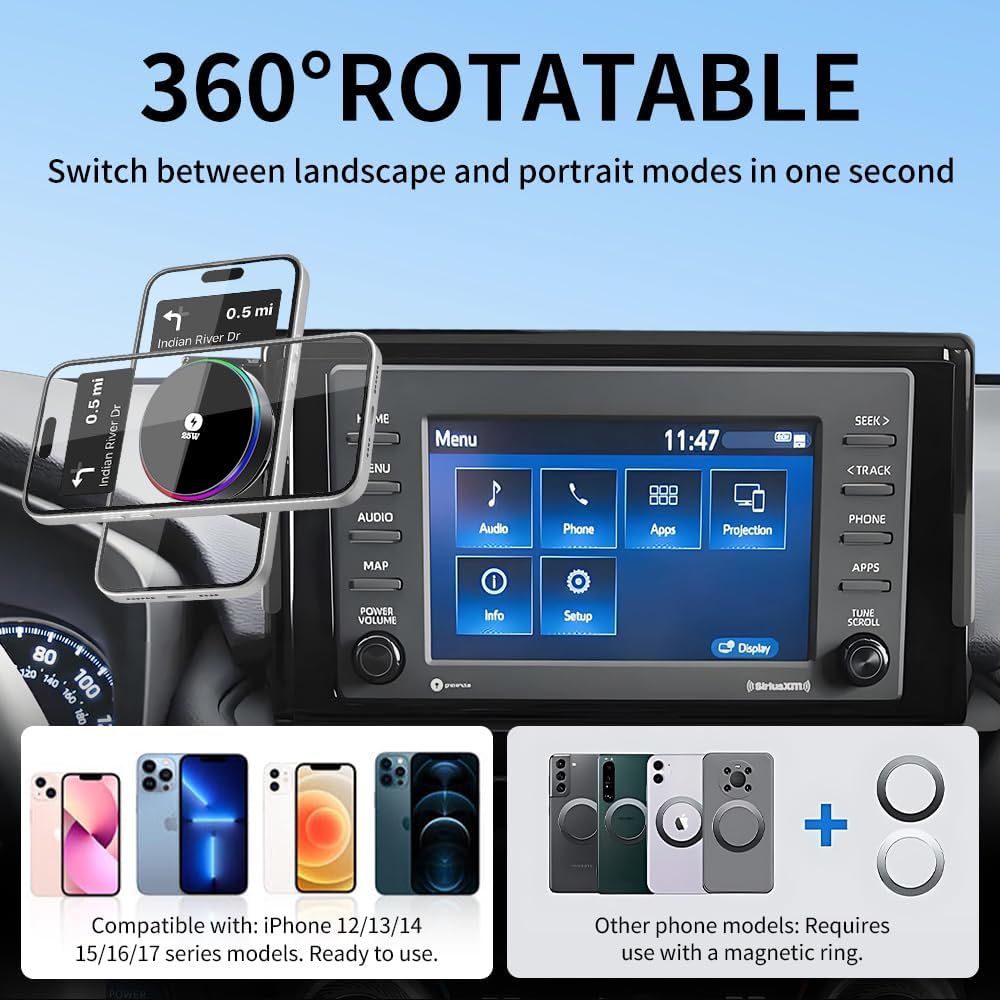 Qi2.2 Max 25W Fast Wireless Car Charger Phone Holder for Toyota RAV4 2019-2025 [ 7/8 inch Touch Screen ] Auto Accessories Magnetic Cell Phones Mount Cellphone Charging Compatible with MagSafe