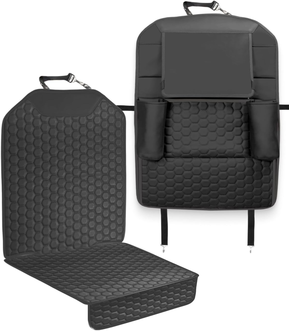 Owleys Back Seat Organizer for Kids with Seat Protector, Black Set