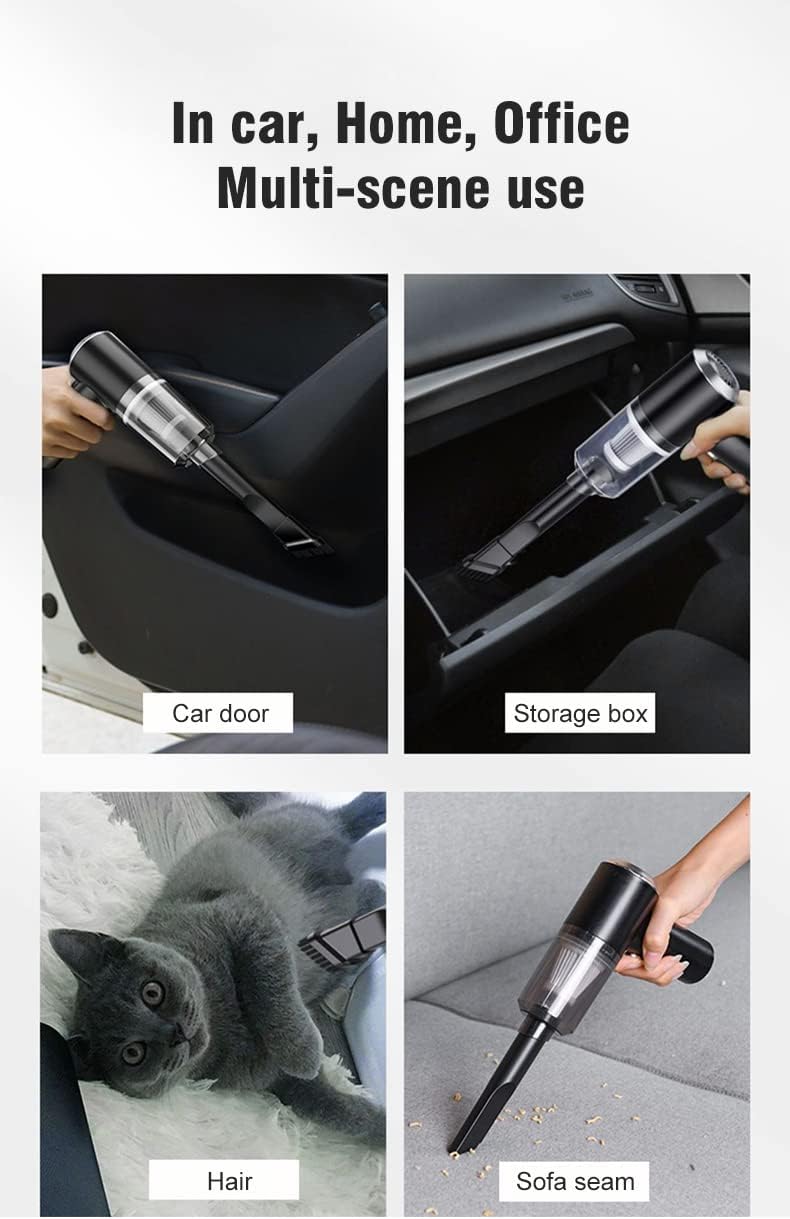 KIUIOPNE Portable Car Vacuum Cleaner, Rechargeable Handheld Automotive Vacuum Cleaner for Car Wireless Dust Catcher Cyclone Suction (Black)