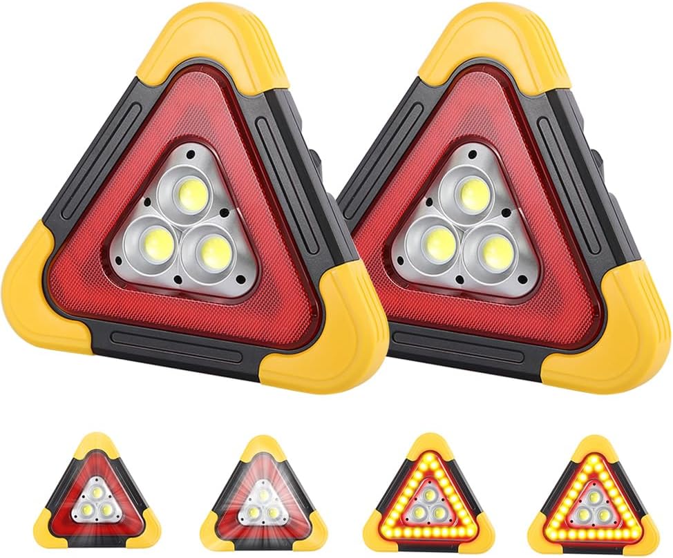 2Pcs LED Emergency Triangle Solar Charging Safety Triangle 5 Mode