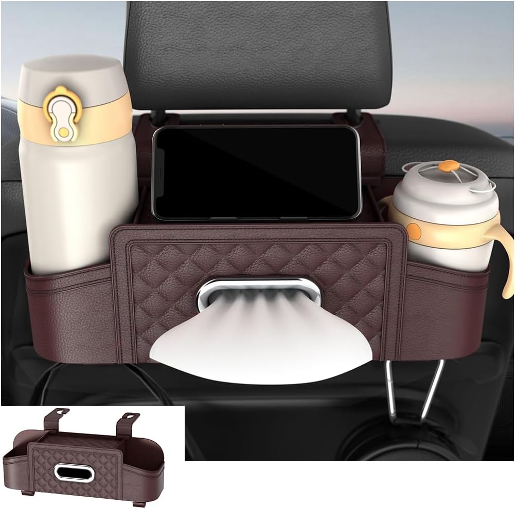 Mandark Headrest-Mounted Backseat Organizer with Cup Holders, Black