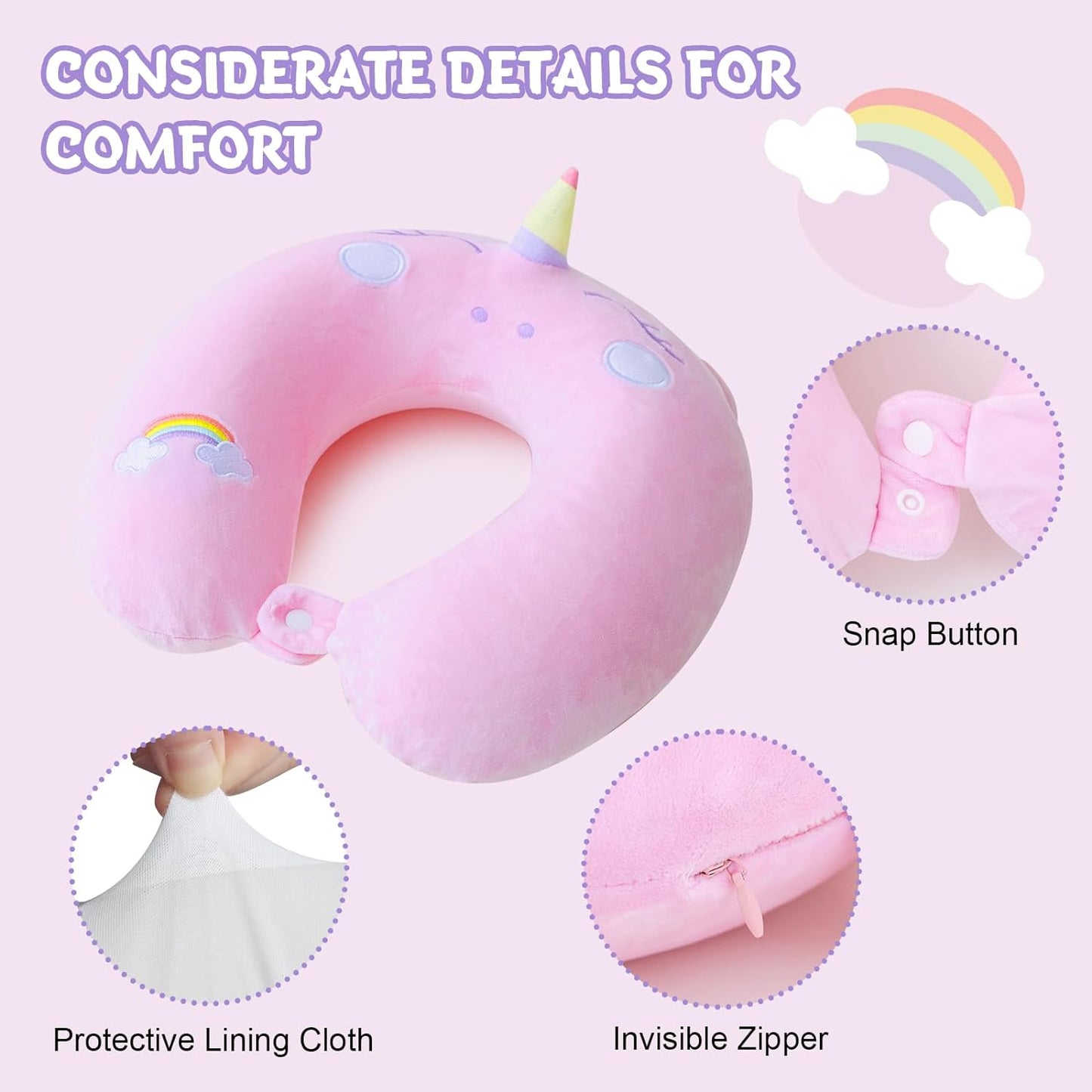 Cirorld Travel Pillow for Kids Adult Cute Neck Pillow for Traveling Memory Foam Airplane Pillow Sleep Mask Animal Flight Pillow Head Rest Neck Support for Cars Long Flights (Pink, 9-12 Y/O)
