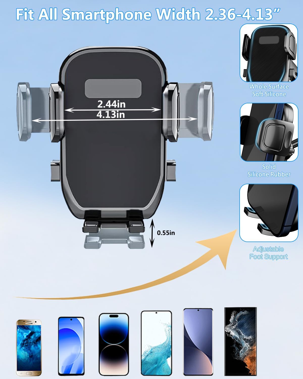 Universal Car Cup Holder Phone Mount with Detachable Base & Long Neck, 360° Rotating for No-Shake View, Securely Fits 65-106mm Large Truck/SUV Cups, Compatible with All 4-7 Inch Smartphones