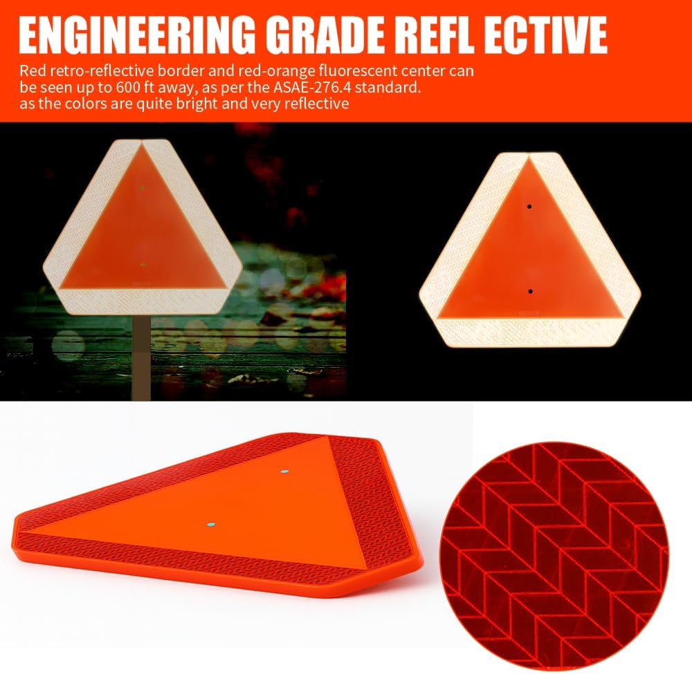 Slow Moving Vehicle Sign Triangle Sign 14"x16" Engineering Grade Reflective Up to 7 Years Outdoor for Golf Cart (Plastic NEW)