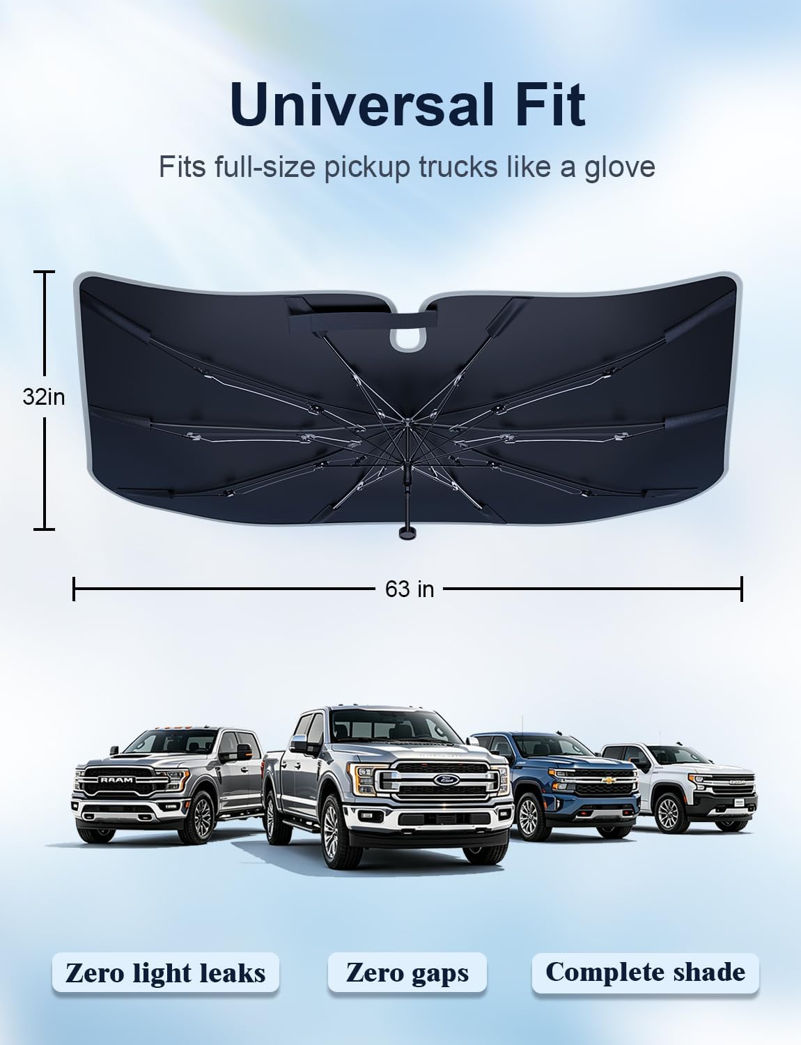 2026 Flagship Truck Windshield Sun Shade Umbrella for Ford F150/250/350, Silverado, Tundra, RAM 1500, Sierra – Ice Crystal Coating Blocks 99.9% UV & Heat, Keeps Car Cool & Protects Interior, Easy Use