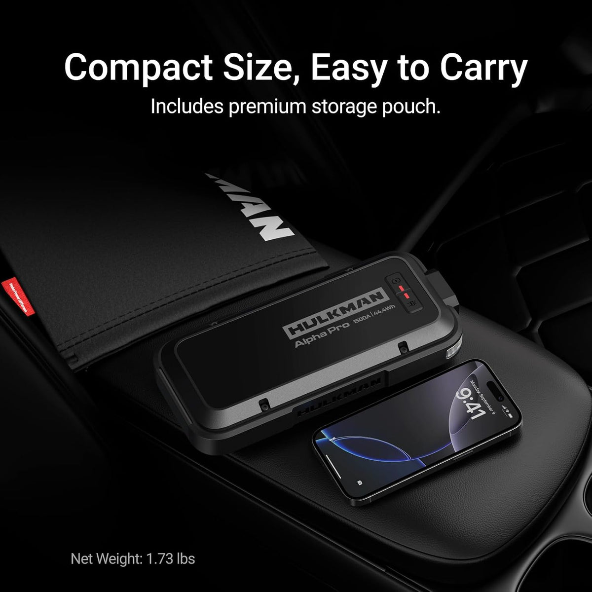 Hulkman Alpha Pro 1500A Jump Starter, 44.4Wh High-Capacity Car Battery Jump Starter, PD65W Fast Charging in & Out, 3.3" Smart Display Jump Box, 12V Jump Pack for 7.5L Gas/4.5L Diesel, Solid Black