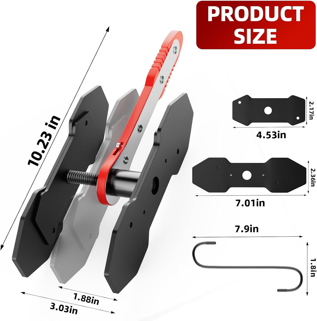 MAYESAR Brake Caliper Compression Tool, Caliper Piston Compressor Tool With Additional 2 pcs Large Steel Plate and 2 Hooks, 360°Adjustable Brake Caliper Tool for Single Twin Quad Piston Calipers (Red)