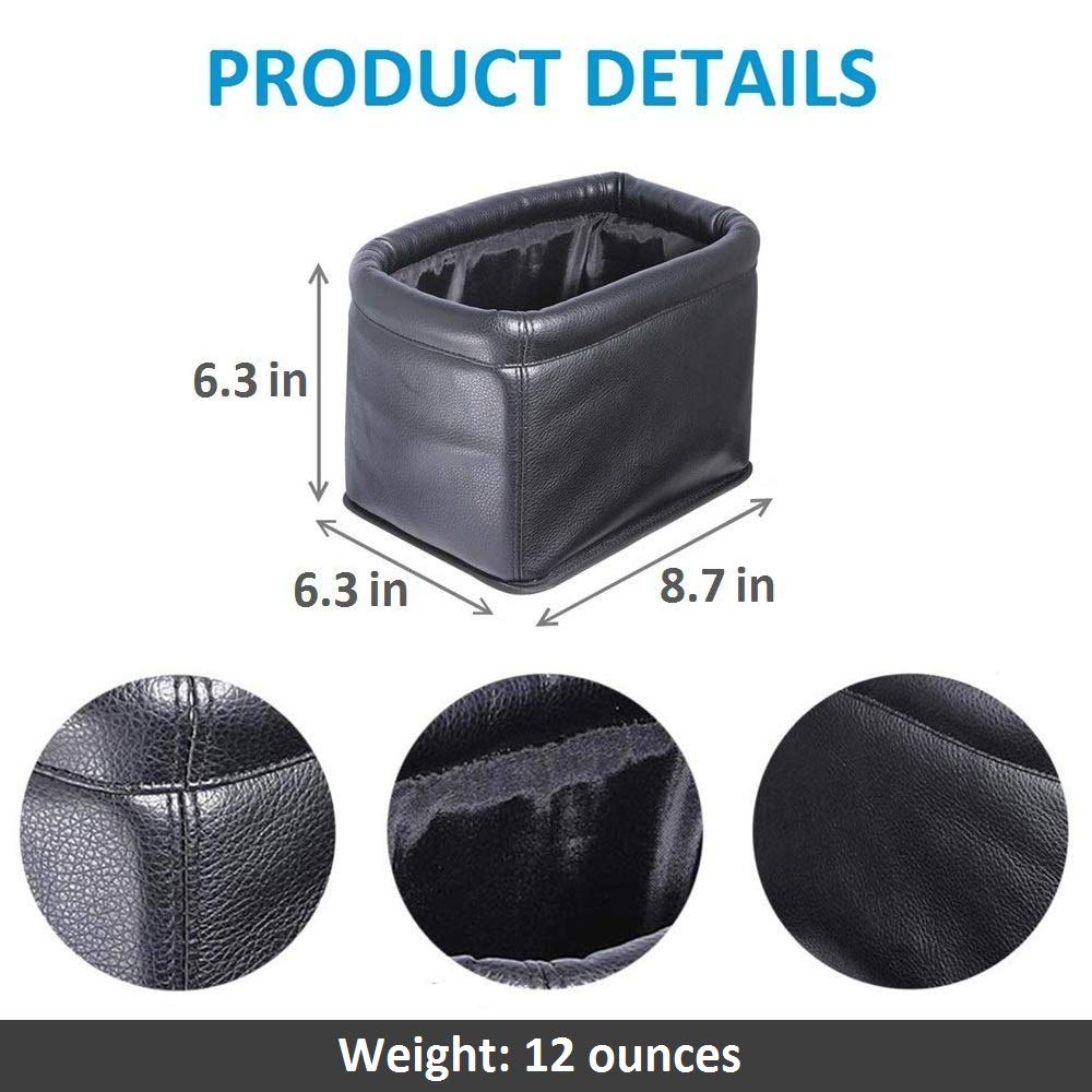 Leather Car Trash Can, Luxury Car Organizer, Leakproof Garbage Can for Car and Trucks, Black