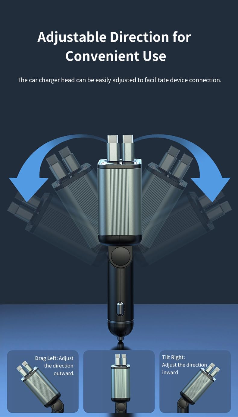 3 in 1 Retractable Car Charger Adapter & FM Transmitter