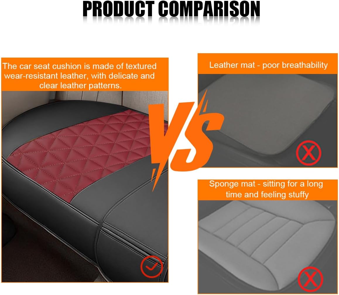 2PCS Leather Car Seat Cover, Rear Bottom Seat Protector Pad, Red