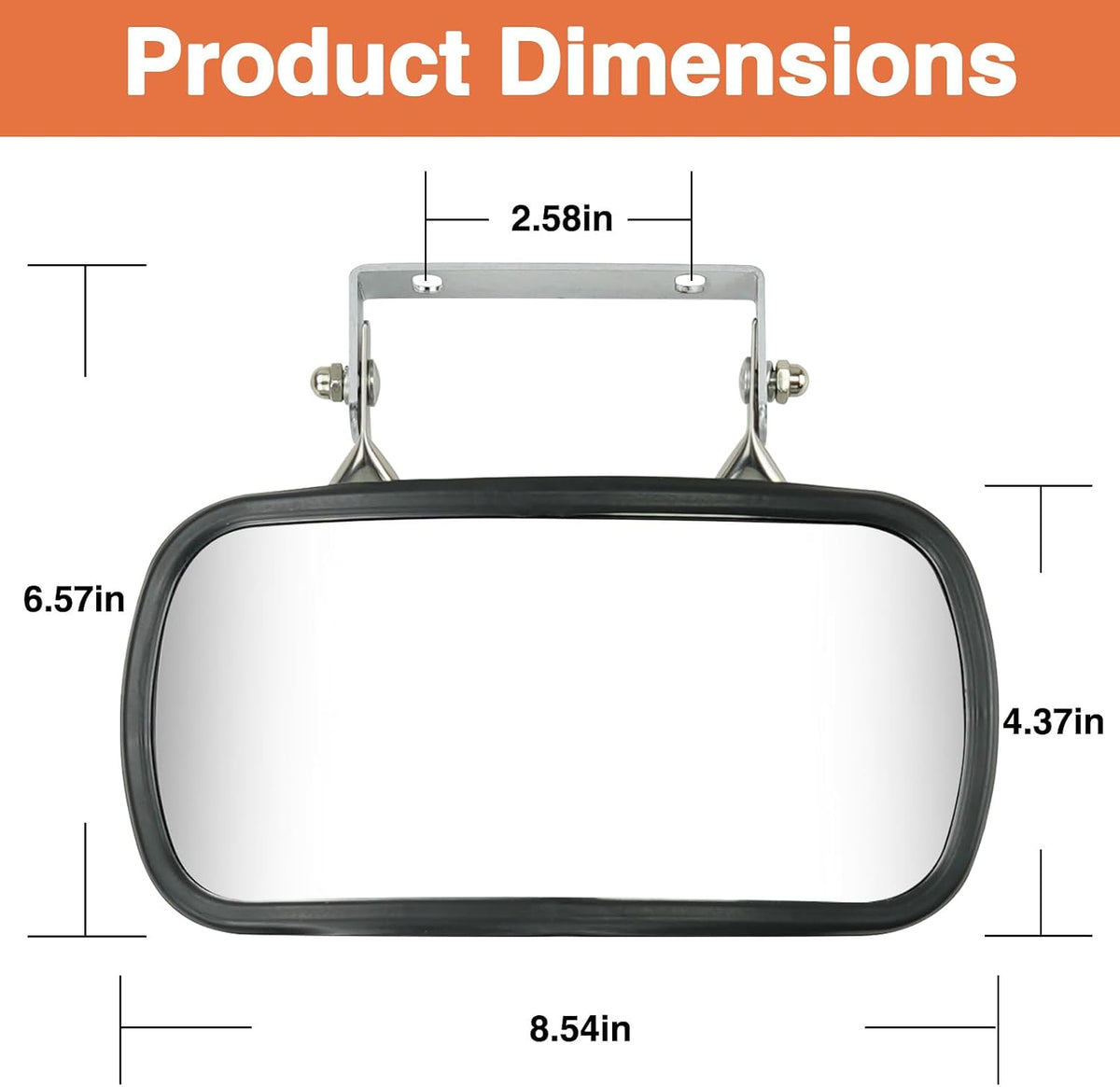 8" x 4" Stainless Steel Convex Rear View Mirror with U-Bracket for Tractors